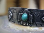 Atq Arrows Stamped 卍 & T-bird Applique Cuff in Silver c.1930