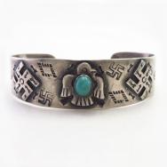 Atq Arrows Stamped 卍 & T-bird Applique Cuff in Silver c.1930