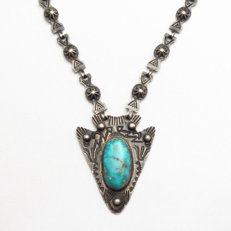 Antique Stamped Arrowhead Shape Fob & Chain Necklace c.1935～