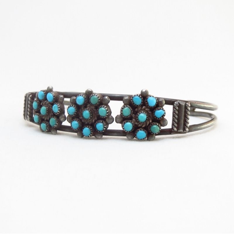 Vintage Zuni SnakeEye Turquoise Cluster Cuff Bracelet c.1970