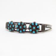 Vintage Zuni SnakeEye Turquoise Cluster Cuff Bracelet c.1970