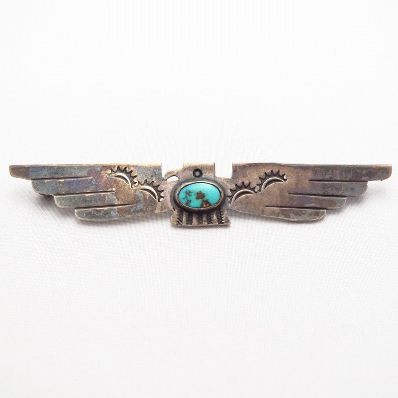 Antique Navajo Thunderbird Shaped Silver Pin w/TQ  c.1930～