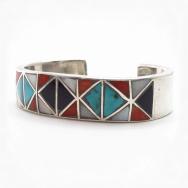 Vintage Zuni Multi-Stone Inlay Heavy Silver Cuff  c.1950～
