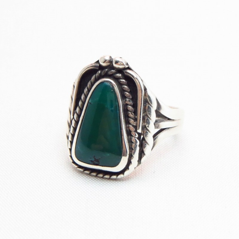 Antique Navajo Split Shank Silver Ring w/Green TQ  c.1940～