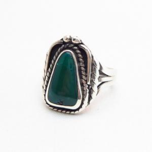 Antique Navajo Split Shank Silver Ring w/Green TQ  c.1940～