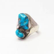 【Horace Iule】Zuni Cast Silver Ring w/Turquoise Nugget c.1960