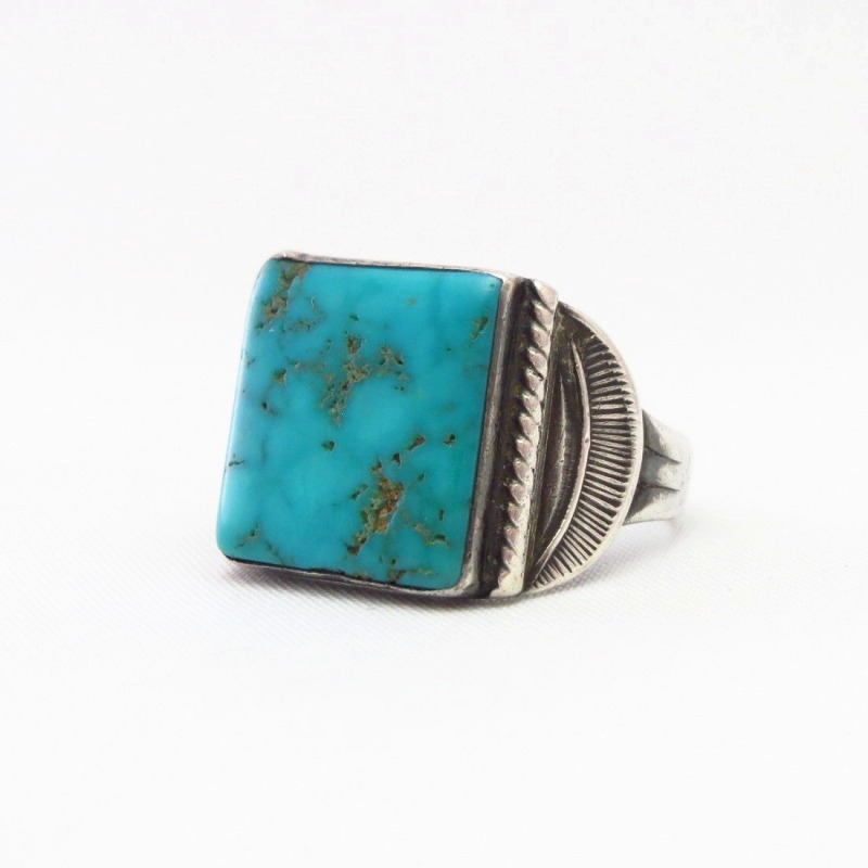 Vtg Navajo Split Shank Silver Ring w/Sq. Turquoise  c.1940～