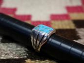 Vtg Navajo Cast Silver Men's Ring w/Sq. Turquoise  c.1965～