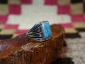Vtg Navajo Cast Silver Men's Ring w/Sq. Turquoise  c.1965～