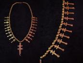Pueblo coin Dragonfly Cross Brass Necklace  c.1960