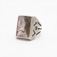 Vintage Navajo Silver Seal Ring w/Mother of Pearl c.1960～