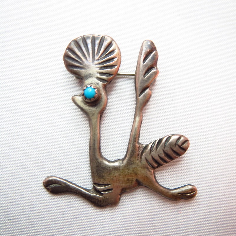 Vintage Roadrunner Pin with Turquoise  c.1960