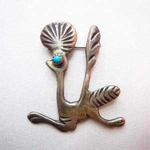 Vintage Roadrunner Pin with Turquoise  c.1960