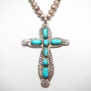 Horace Iule Zuni Vintage Cross Fob Beads Necklace
