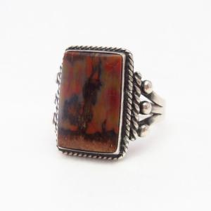 Vintage Navajo Silver Men's Ring w/Sq. PetrifiedWood c.1945～