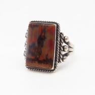 Vintage Navajo Silver Men's Ring w/Sq. PetrifiedWood c.1945～
