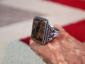 Vintage Navajo Silver Men's Ring w/Sq. PetrifiedWood c.1945～