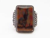 Vintage Navajo Silver Men's Ring w/Sq. PetrifiedWood c.1945～