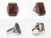 Vintage Navajo Silver Men's Ring w/Sq. PetrifiedWood c.1945～