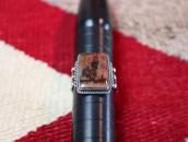Vintage Navajo Silver Men's Ring w/Sq. PetrifiedWood c.1945～
