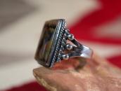 Vintage Navajo Silver Men's Ring w/Sq. PetrifiedWood c.1945～