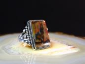 Vintage Navajo Silver Men's Ring w/Sq. PetrifiedWood c.1945～
