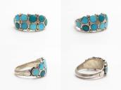 Vintage Zuni "DishtaStyle" Turquoise Inlay Worn Ring c.1950～
