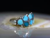 Vintage Zuni "DishtaStyle" Turquoise Inlay Worn Ring c.1950～