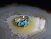 Vintage Zuni "DishtaStyle" Turquoise Inlay Worn Ring c.1950～
