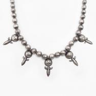 Atq Navajo 卍 Stamped Cornflower Fob Beaded Necklace c.1920～