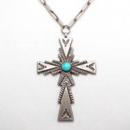 Vintage Handmade Necklace w/Heavy Silver Cross Fob  c.1950