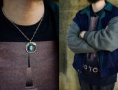 Old Navajo Hoop Top w/Leaf & BisbeeTurquoise Necklace c.1975