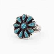 Vtg Zuni Gem No.8 Turquoise Cluster Ring in Silver c.1940～