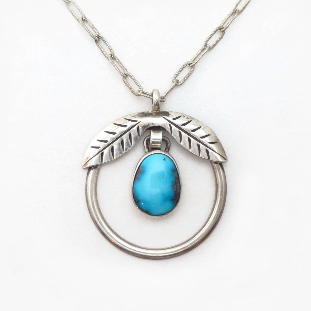 Old Navajo Hoop Top w/Leaf & BisbeeTurquoise Necklace c.1975