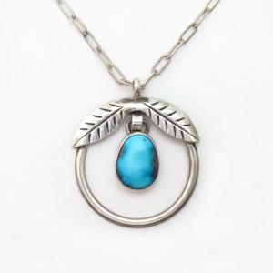Old Navajo Hoop Top w/Leaf & BisbeeTurquoise Necklace c.1975