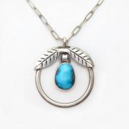 Old Navajo Hoop Top w/Leaf & BisbeeTurquoise Necklace c.1975