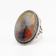 Atq Navajo Split Shank Silver Ring w/PetrifiedWood  c.1940～