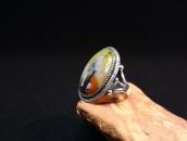 Atq Navajo Split Shank Silver Ring w/PetrifiedWood  c.1940～