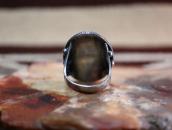 Atq Navajo Split Shank Silver Ring w/PetrifiedWood  c.1940～
