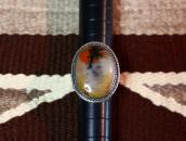 Atq Navajo Split Shank Silver Ring w/PetrifiedWood  c.1940～