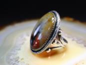Atq Navajo Split Shank Silver Ring w/PetrifiedWood  c.1940～