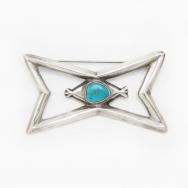 Vtg Navajo Casted Sliver Abstract Pin w/Turquoise  c.1955～