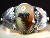 Vintage Navajo Silver Cuff w/High Dome PetrifiedWood c.1945～