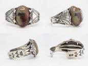 Vintage Navajo Silver Cuff w/High Dome PetrifiedWood c.1945～