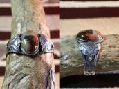 Vintage Navajo Silver Cuff w/High Dome PetrifiedWood c.1945～