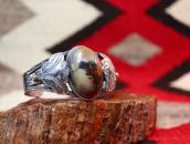 Vintage Navajo Silver Cuff w/High Dome PetrifiedWood c.1945～