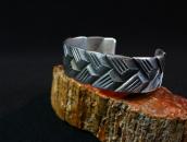 Vtg Basket Weaving Pattern Cast Silver Cuff Bracelet c.1940～
