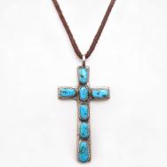 【Horace Iule】Zuni Vtg Cross Fob Necklace w/Turquoise c.1955～