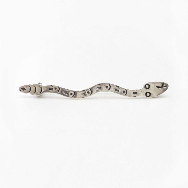 Antique Rattlesnake Shape Stamped Silver Pin Brooch  c.1945～