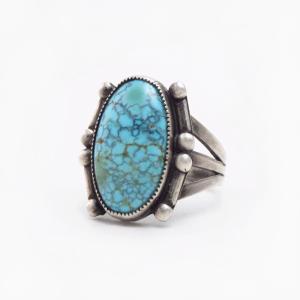 Antique Navajo Split Shank Ring w/No.8 Turquoise c.1935～
